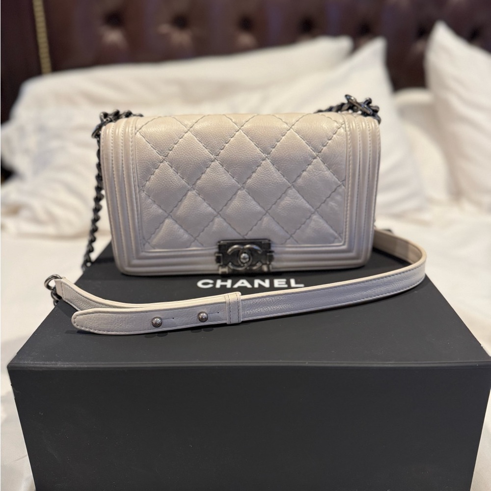 Chanel Medium Boy Bag with rhodium hardware - antique white
